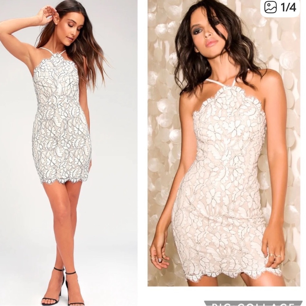 NWT Lulu's Ivory‎ Lace Mini Dress with Beige Underlay Size Small